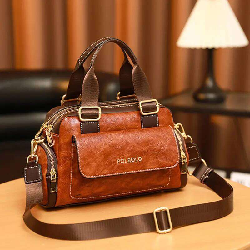Vintage Women's 2025 New PU Leather Shoulder Bag Women Boston Handbags Retro Large Capacity Female Crossbody Bags
