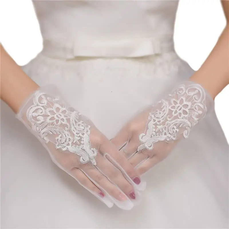 Tulle Wedding Gloves Short Bride Ivory Lace Tea Party Bridal Accessories for Women and Girls 250603