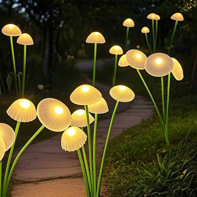 LED Outdoor Mushroom Jellyfish Sway Solar Lights Garden Waterproof Patio Pathway Yard Balcony Decor Lawn Lamp W250607