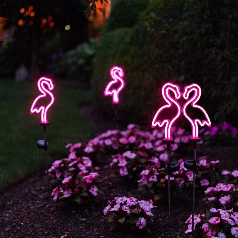 Neon Flamingo Pineapple Solar Garden Stake Lights Outdoor Pathway Light for Lawn Patio Yard Walkway Neon Pink Lighting Decor W250607