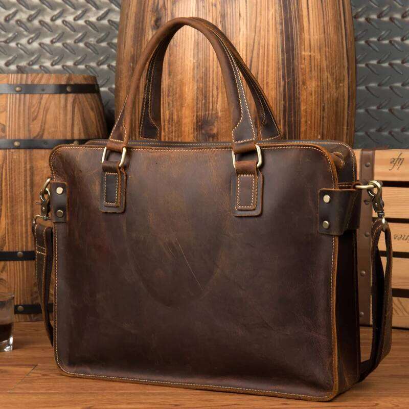 OLOEY Newsbirds 100% leather 15 6 inches retro style briefcase hand for men male business laptop weekender tote bag