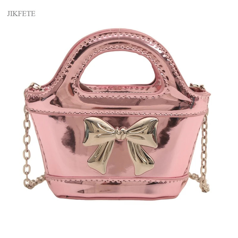 Princess Kids Crossbody Bag Trendy Shiny PU Bow Girls Fashion Laser Handbag Purse for Girls 250605