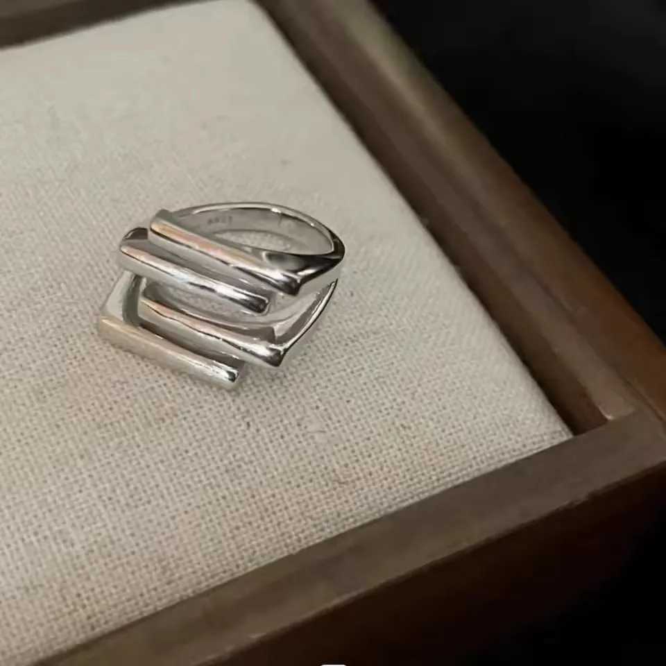 Sam Panda 925 Sterling Rings for Women Simple Geometric Handmade Irregular Retro Ring Gold Zircon Allergy For Birthday Gift W250606