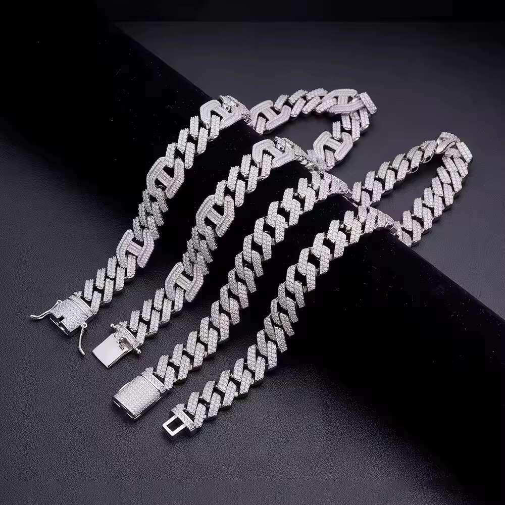 Hip Hop Custom Diamonds 925 Sterling Silver 14K Gold Plated Iced Out 12 mm Miami Cuban Link Chain for Men