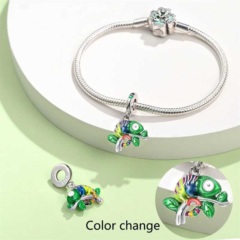 100% S925 Silver Temperature Change Color Chameleon Elephant Train Charms Fit Pan Original Bracelets DIY Fine Jewelry Gifts XJ250607