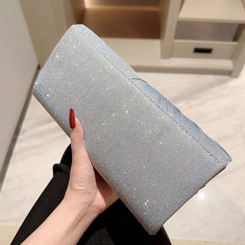 Glitter Silvery Women Sequins Clutch Evening Bags Party Dinner Chain Shoulder Bags Female Wedding Banquet Purse Handbags 250606
