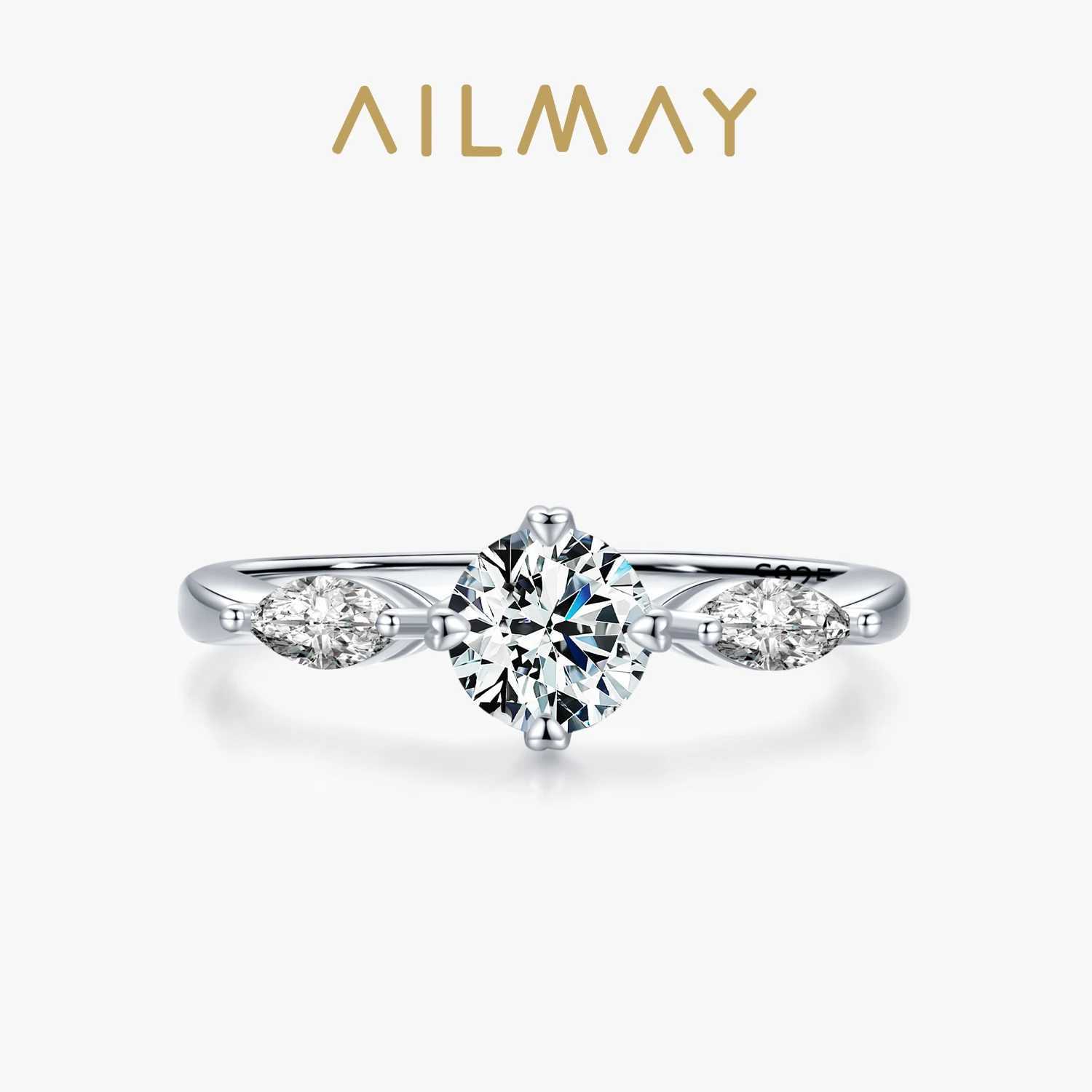 Ailmay 100% 925 Sterling Silver Fashion Sparkling 1.0ct Zirconia Finger Ring For Women Wedding Statement Fine Silver Jewelry XJ250606