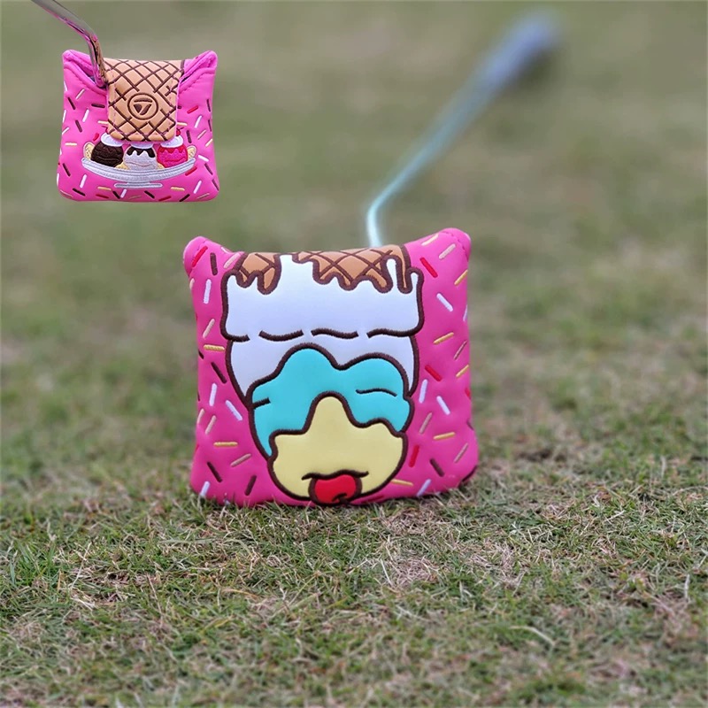 Golf Club Headcovers Wood Head covers Ice cream Design Driver Fairway Hybrid Woods Headcover Red PU Premium Leather Head