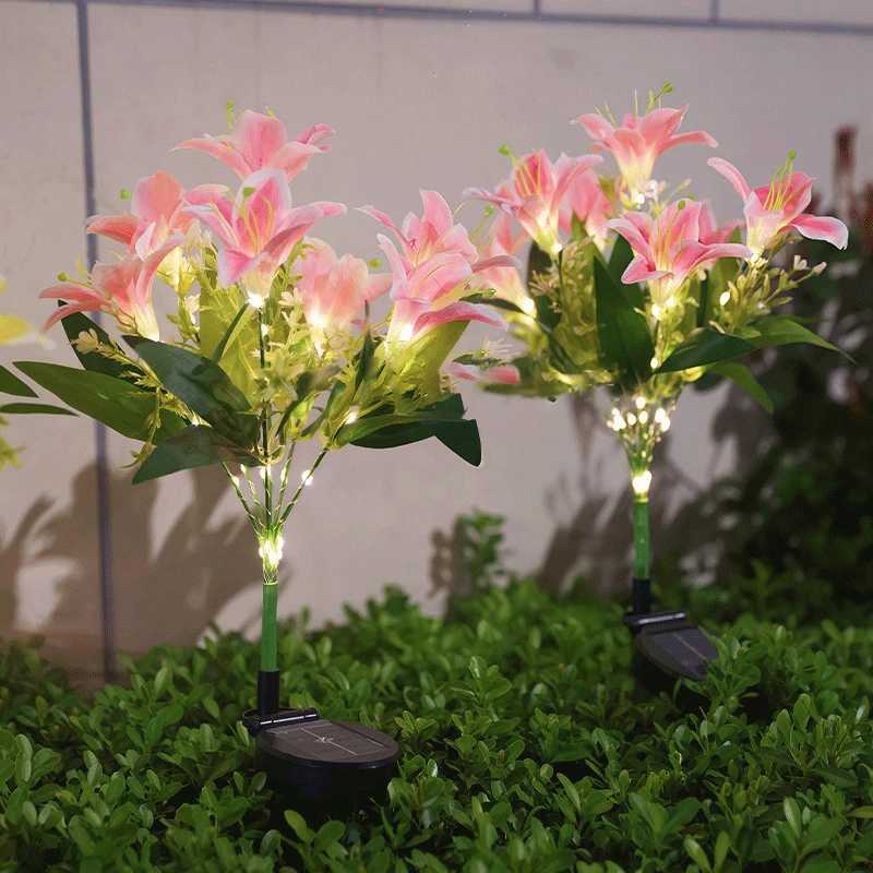 Solar Garden Lights Outdoor Solar Lights with 7-Head Lily Flower Lights for Garden Decoration Lawn Lights Yard Patio Landscape Lights XJ250606