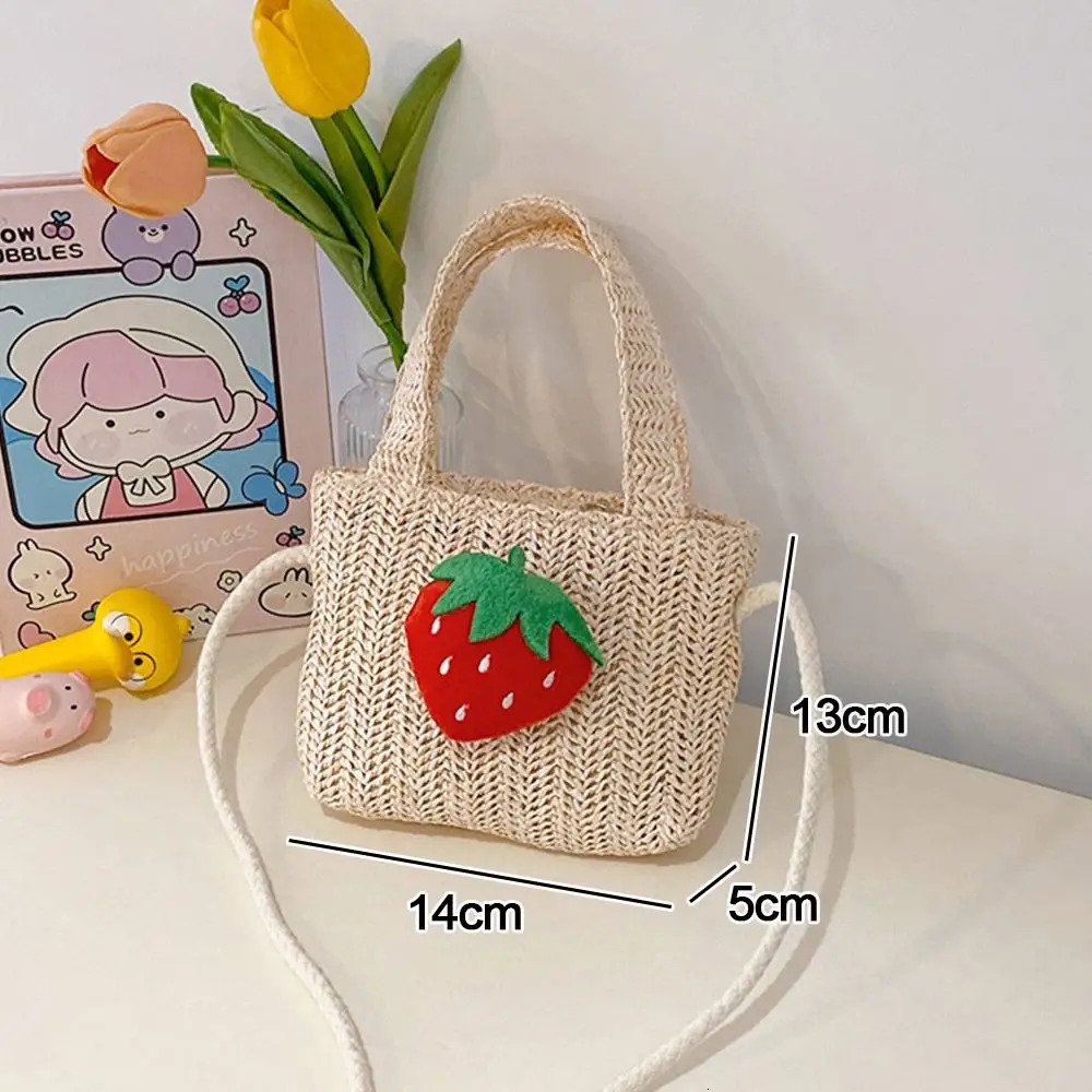 Handmade Woven Girl Straw Bag Summer Zipper Mesh Bow Crossbody Handbag Coin Purse Po Props Kid Beach Bags 250605