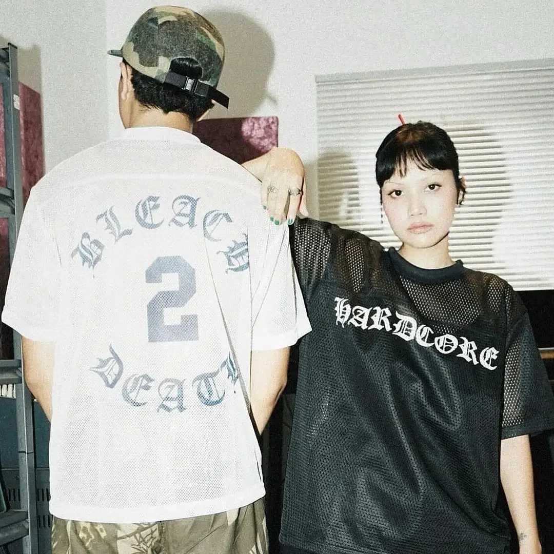 Summer 2025 new Y2K clothing mesh breathable trendy American sports short sleeve hollow loose casual jogging X250607