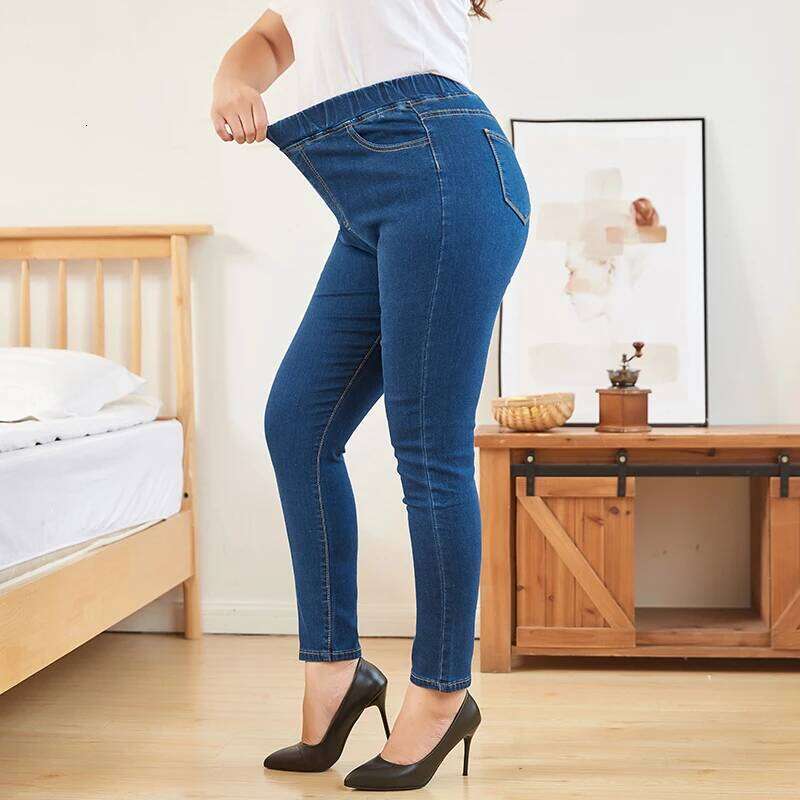 Plus Size Clothing L-6XL Women's Elastic High Waist Skinny Curvy Denim Mom Jeans Casual Pencil Pants Lady Trousers