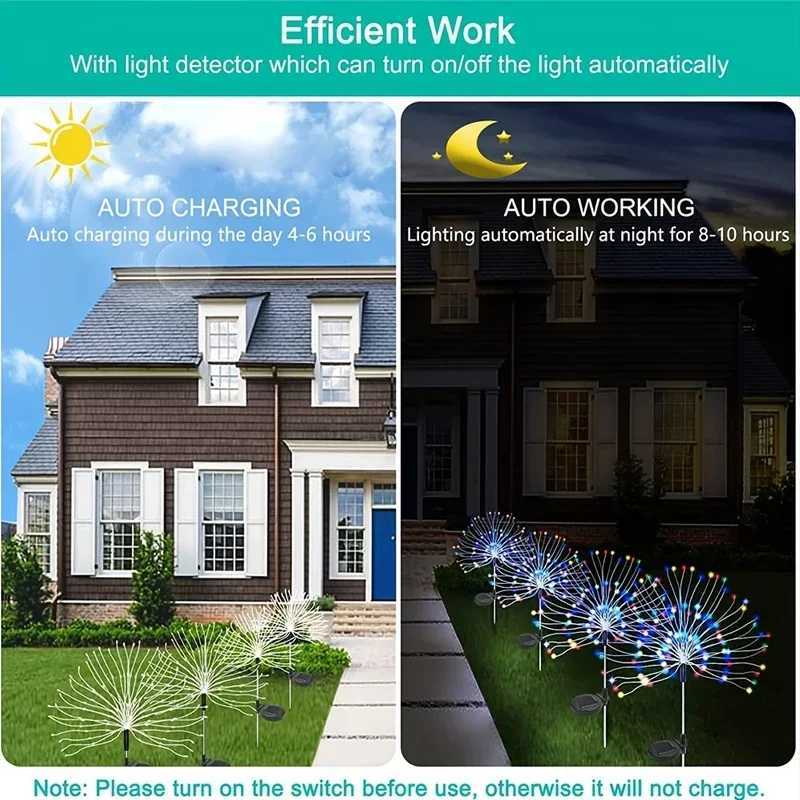 Solar LED Lights Solar Firework Fairy Light Outdoor Garden Decor Pathway Lights Waterproof Yard Lawn Patio Landscape Decor LightXJ250606