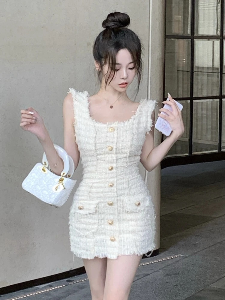 High Quality Small Fragrance Tweed Dresses For Women Summer Sweet Short Dress Party Vestidos Robes roupas feminina 250603