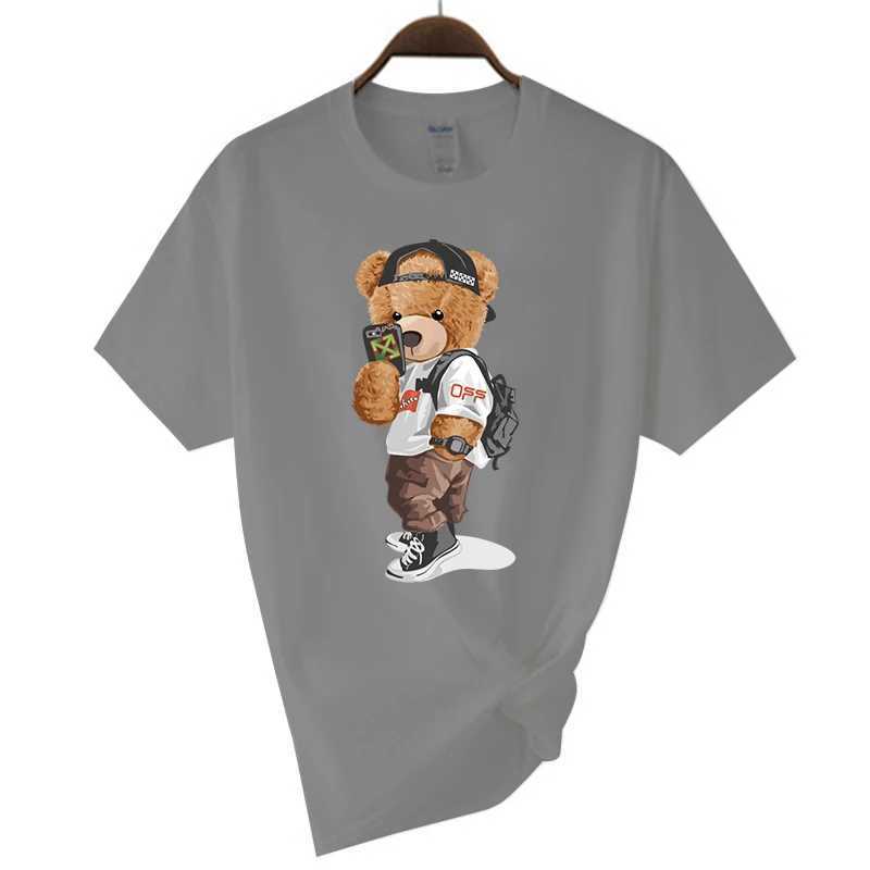 Luxury Brand Mens Short Sleeve T-shirts Summer Printed Black Funny Bear Harajuku Style Cotton Top y2k Streetwear Casual T Men X250607
