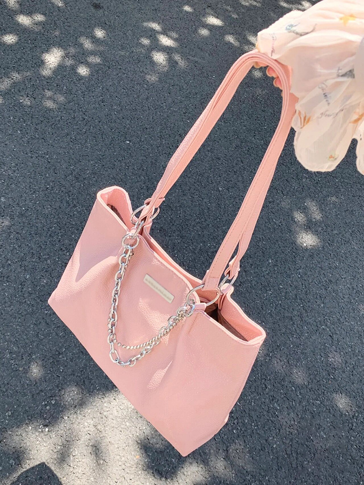 designer 2025 New Fashion Chain Tote Bag for Women, Niche Large Capacity Shoulder Bag, Pink Commuter Handbag for Classes