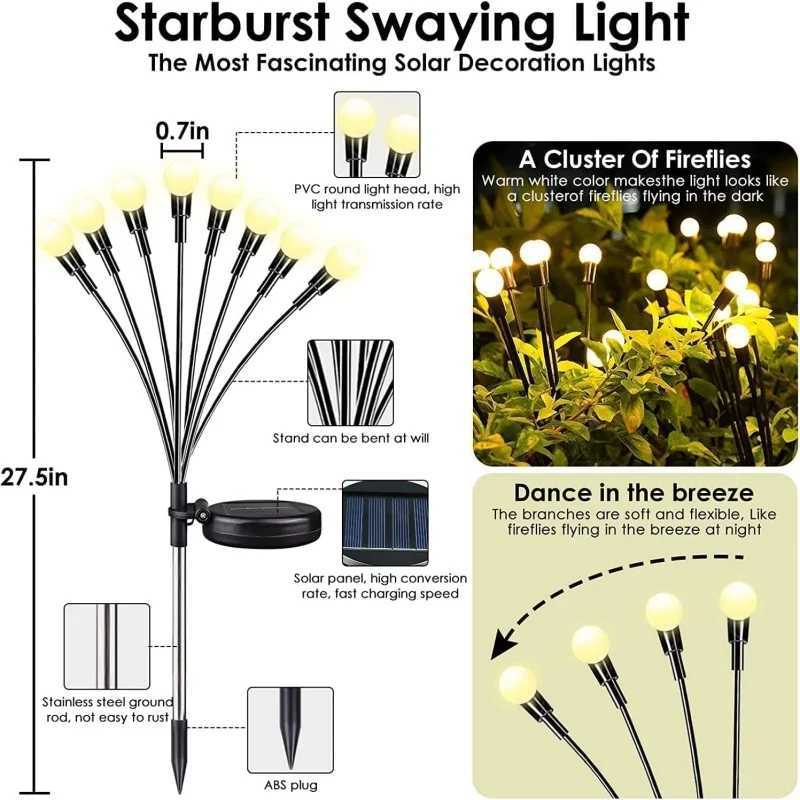 Outdoor Lights Solar Garden Lamp LED Firefly Ground Plug Lamp IP65 Waterproof for Landscape Courtyard Holiday Light Decoration XJ250606