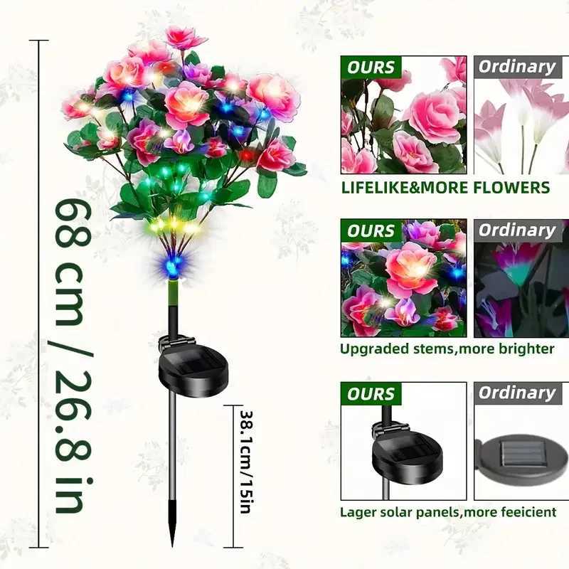 Solar Powered LED Garden Lights with Rhododendron Flower Solar Lights for Solar Garden Path Decoration Lawn Light Stake Light XJ250606