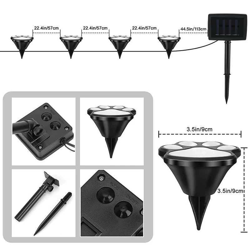 Outdoor Solar Paw Print Buried Light LED 4-in-1 Lawn Lighting Lamp Waterproof IP44 String Light for Garden Courtyard Decorations W250607