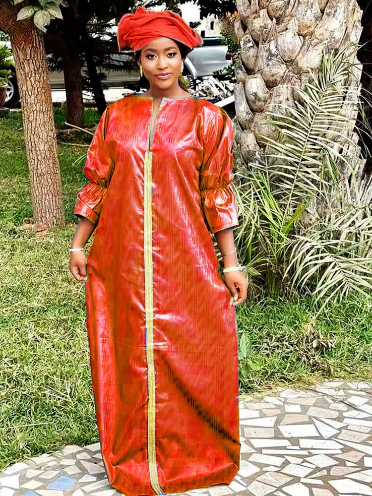 Latest Daily Party Original Bazin Riche Dresses For Nigeria Women Long Robe With Scarf Top Quality Long Dresses For Wedding 250603