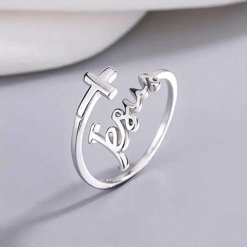 Adjustable Silver Plated Cross Jesus Ring For Women Christian Faith Prayer Rings Jewelry Christmas Gifts W250606