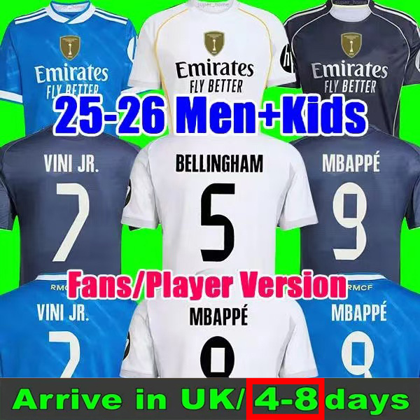 Reals 9 MBAPPE 5 BELLINGHAM Child Soccer Jersey Home Away 3rd 11 RODRYGO VALVERDE Arda Guler Kids Men Fans Player COURTOIS 7 VINI JR Madrid25 26 Football Shirt 2025 2026