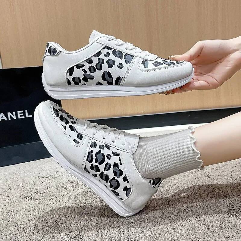 Ddmyoutdoor Ladies Spring Fashion Leopard Print New Casual Single Shoe With Soft Sole And Lace Up Outdoor Hiking Breathable Sneakers Shoes Outdoor Sho
