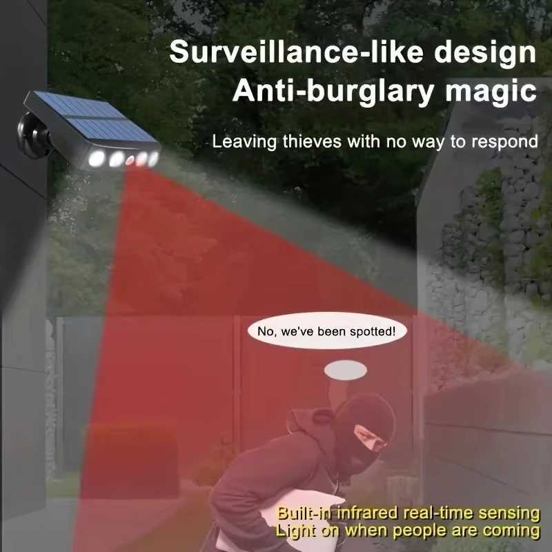 Powerful 4 LED Solar Security Lights Outdoor Decor Sensor Motion 3 Modes Street Waterproof Lamp Wall Night Work Light for Garden XJ250606