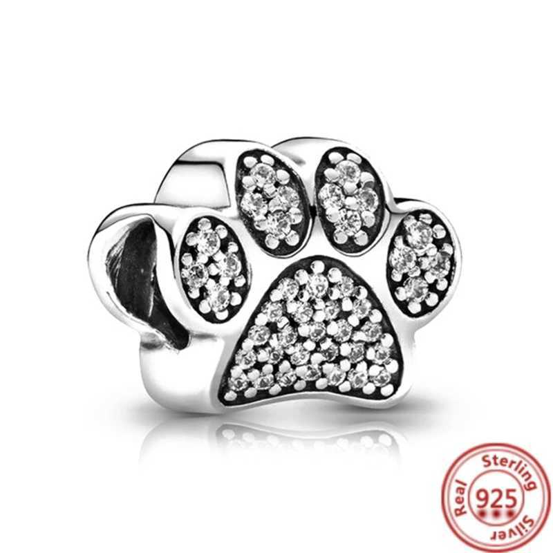 925 Sterling Silver Cute Animals Dog P Print Pendant Heart Beads Fit Original Pantaro Charms Bracelet DIY Jewelry Making XJ250607