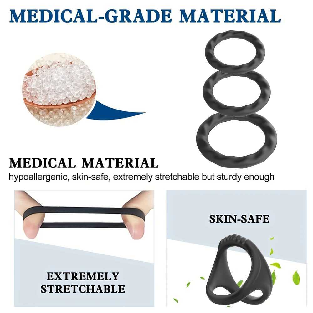 3PCS Cock Rings Penis Enlargement Durable Silicone Penis Ring Sex Toys for Adults Men Male Delay Ejaculation Scrotum Lock Ring XJ250607