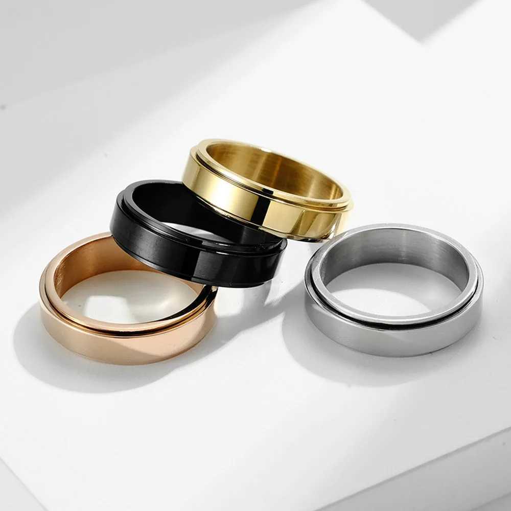 Simple Plain Ring With Engraving Stainless Steel Smooth Rotating Ring Cool Neutral Style Genderless Couple Rings W250606