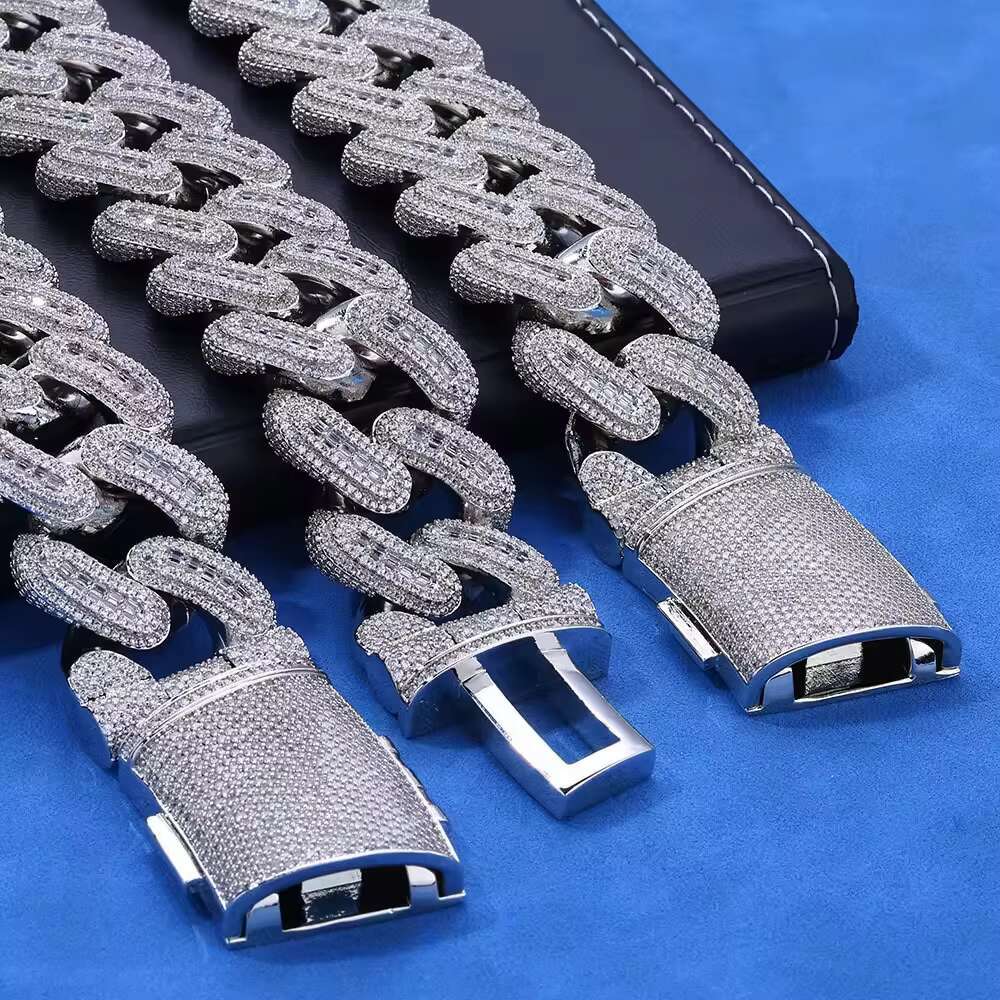 925 Silver Moissanite Necklace 29mm Cuban Chain Versatile Hip Hop Jewelry for Men Trendy Brand