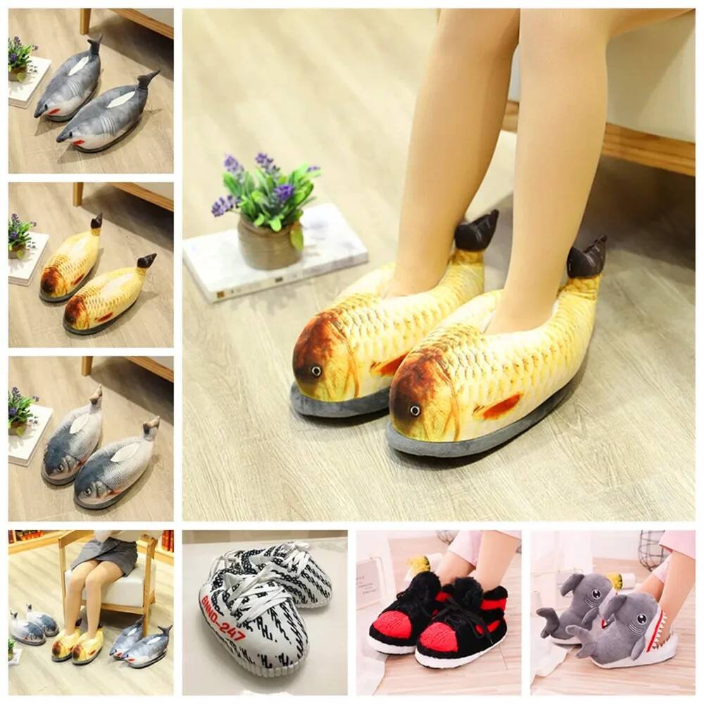 Ddmyoutdoor Winter Furry Ladies Shark Cute Cartoon Animal Warm Indoor Men Women Couple Shoes Slippers Beach outdoor shoes