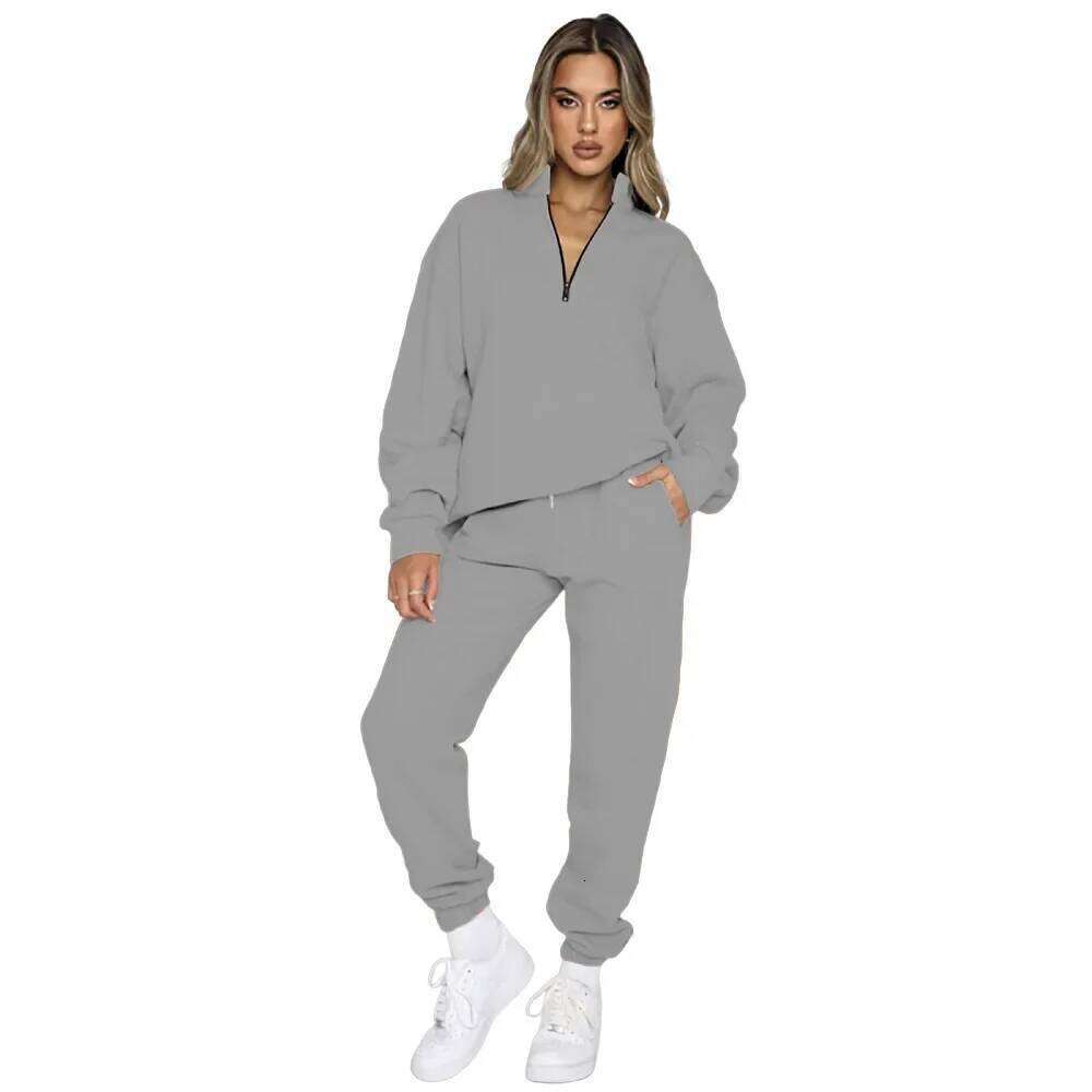 2024 Cross-Border Women's Autumn/Winter Zipper-Pullover Long Sleeve Sweatshirt 2-Piece Set Sports Suit