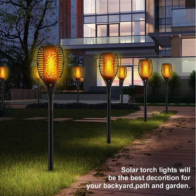 12/33/96LEDs Solar Flame Torch Light Flickering Light Waterproof Garden Decoration Outdoor Lawn Path Yard Patio Floor Lamp XJ250606