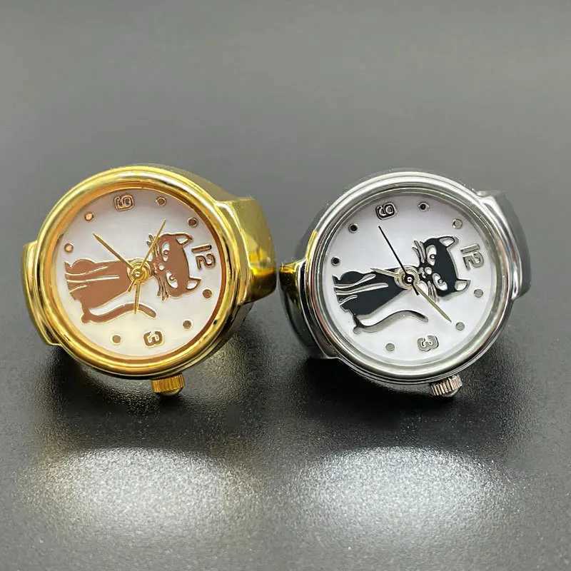 WLP Punk Fashion Cat Dial Clock Quartz Watch Finger Rings Women Men Couple Vintage Simple Elastic Strap Alloy Watch Ring Jewelry W250606