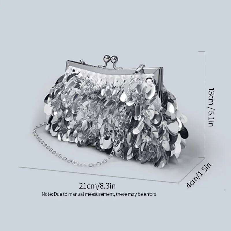 Sier Sequin for Women Evening Prom Shiny Small Purse Fashion Handbag Banquet Shoulder Bag tail Party Clutch
