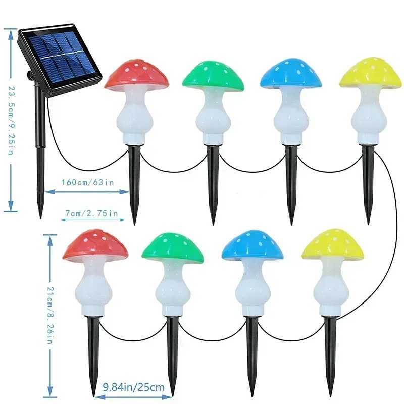 LED Aaric String Lights 8 Heads Mushroom Lamp Decor Camping Tent Flower Bed Garden Outdoor Yard Patio Pathway Landscaped LightingXJ250606