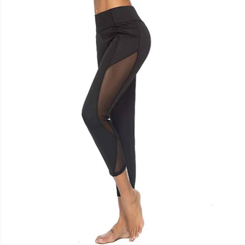 Sexy Mesh Leggings Summer New Women's Clothing Hollow Out Lace Black Sports Yoga Pants Fashion High Waist Elasticity Splicing