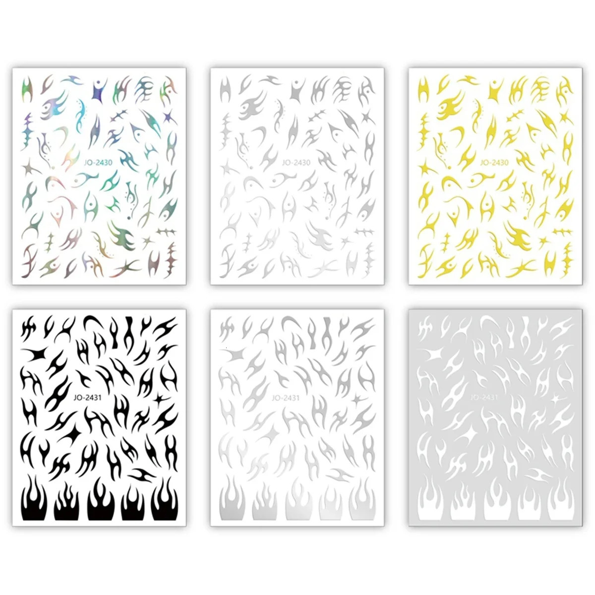 Y2k Style Irregular Silver Thorn Flame Nail Stickers for Neutral Boys Spicy Girls Decoration Decals 250605