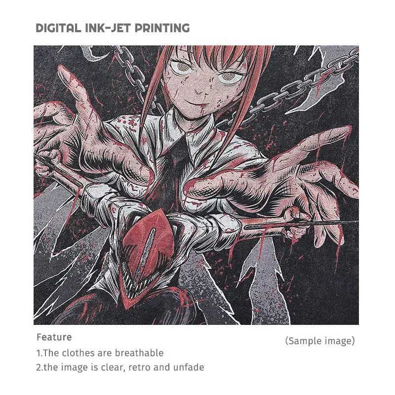 Anime C-Chainsaw M-Man T Shirts Oversized Vintage Washed Makima T-shirt Manga Harajuku Streetwear Tops Tees Man 00% Cotton W250607