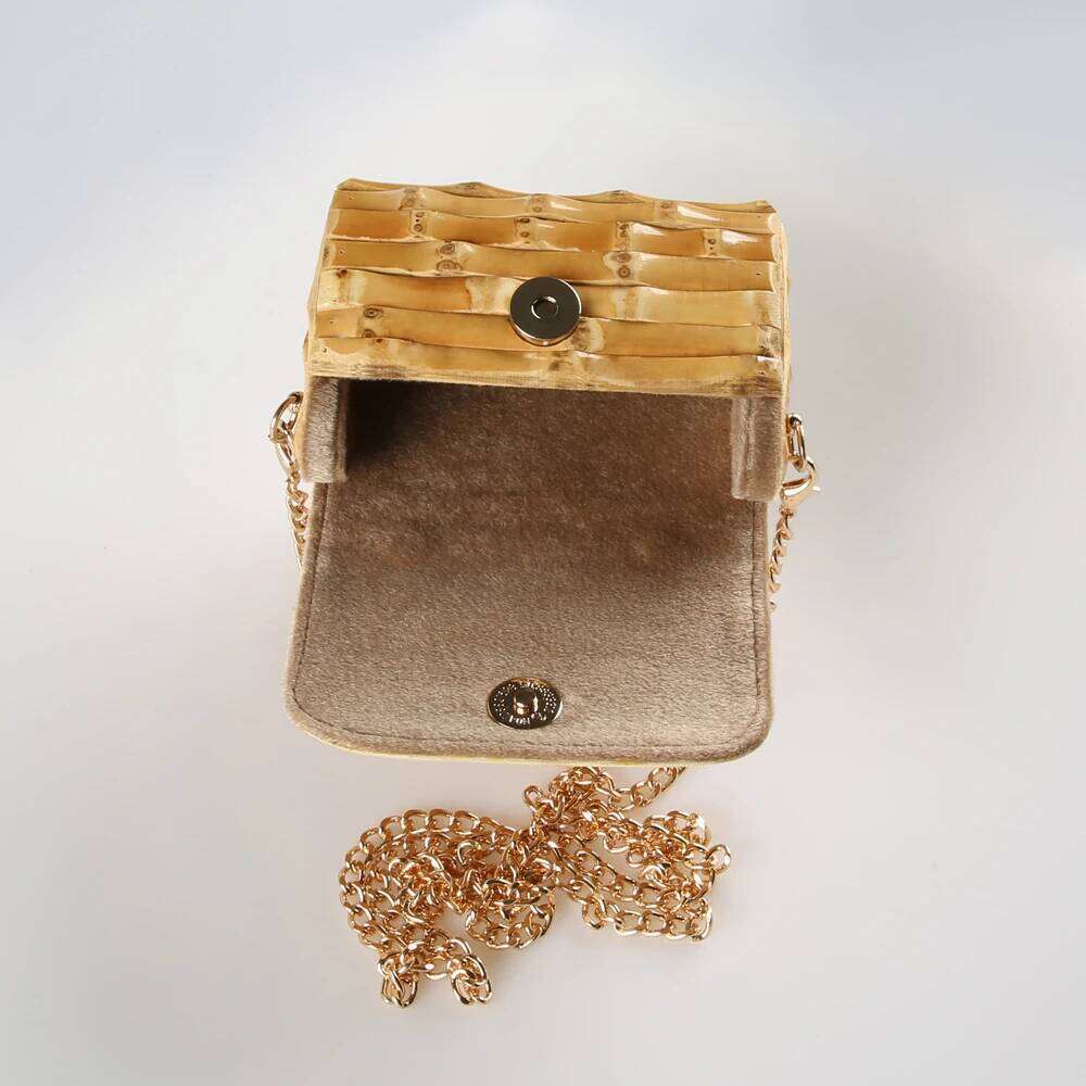 Long Chain Unique Handmade Natural Wood Rattan Straw Bamboo Root Handle Small Mini Cross Body Messenger Shoulder Bag Handbag