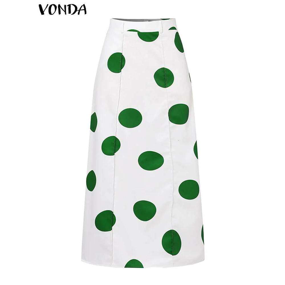 Plus Size 5XL VONDA Women Maxi Bohemian Printed Dot Point Long Skirt Summer High Waist Casual Loose A-Line Beach Skirts
