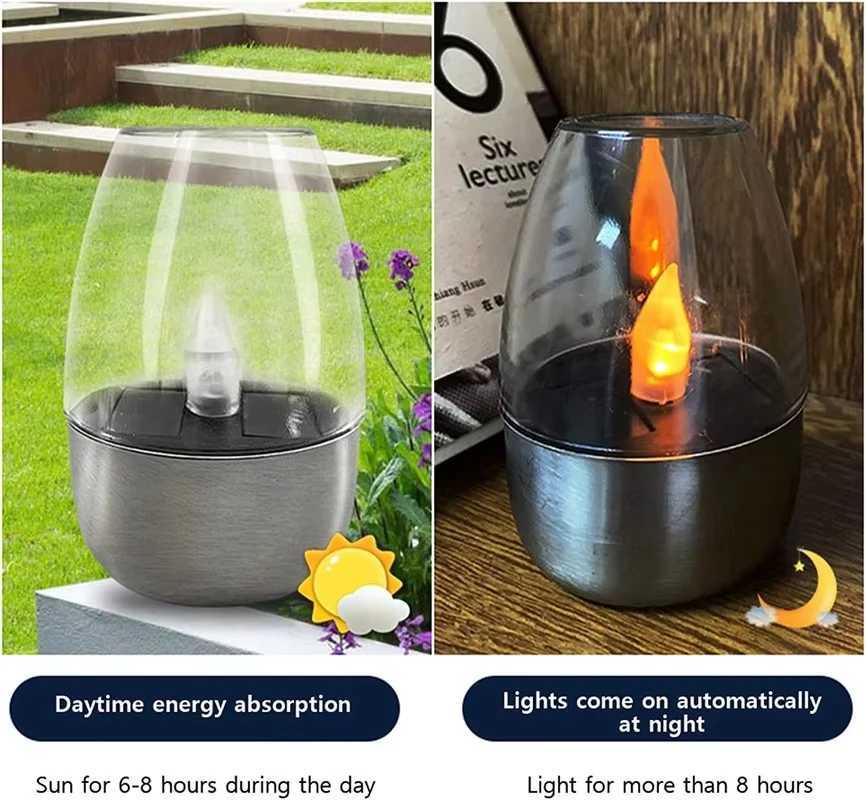 Solar Candle Lamp LED Stainless Steel Candlelight Dinner Night Light Outdoor Waterproof Garden Lawn Courtyard Balcony Home Decor W250607