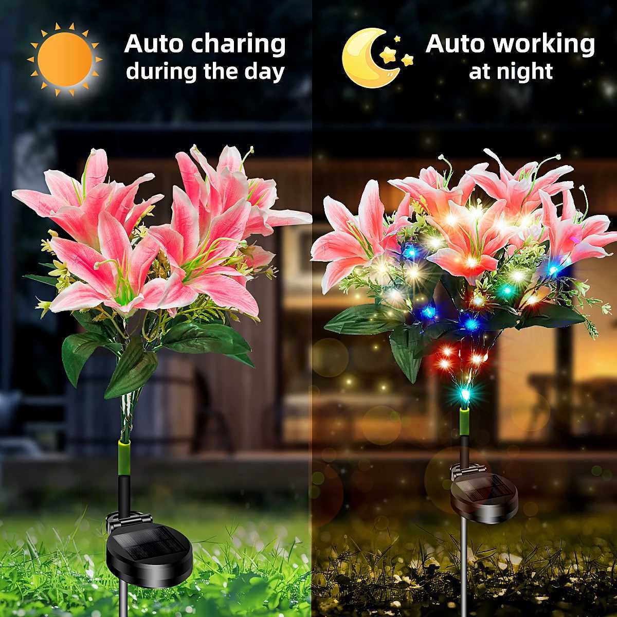 7-head lily solar garden light outdoor IP65 waterproof simulation flower LED decorative courtyard lawn decorative lightXJ250606