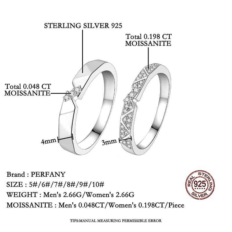 PERFANY All Moissanite Ring for Women Men S925 Pure Silver Couple Ring Simple Wedding Fashion Jewelry Birthday Gift W250606