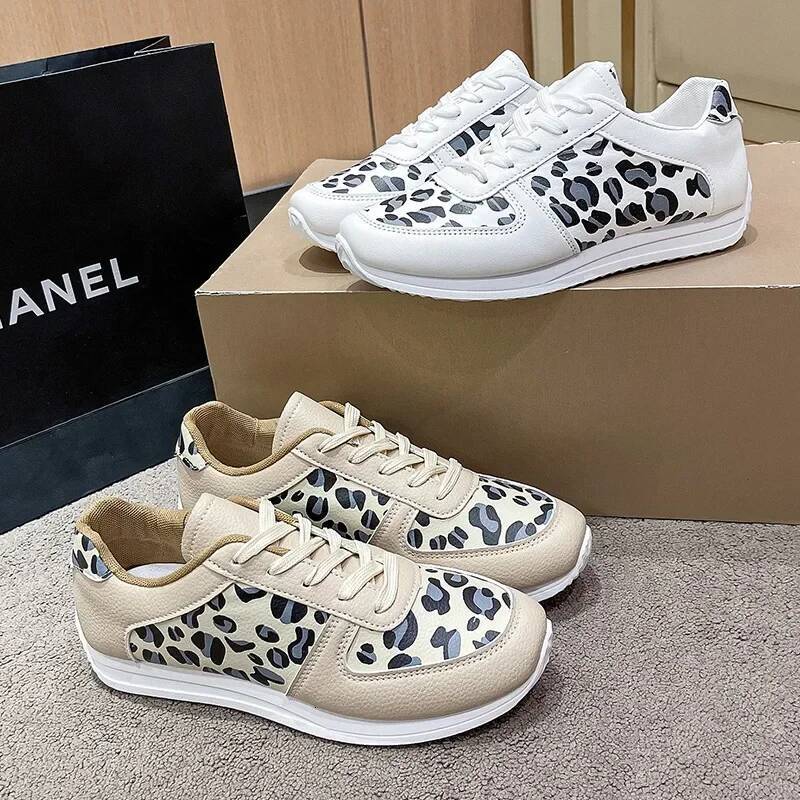 Ddmyoutdoor Ladies Spring Fashion Leopard Print New Casual Single Shoe With Soft Sole And Lace Up Outdoor Hiking Breathable Sneakers Shoes Outdoor Sho