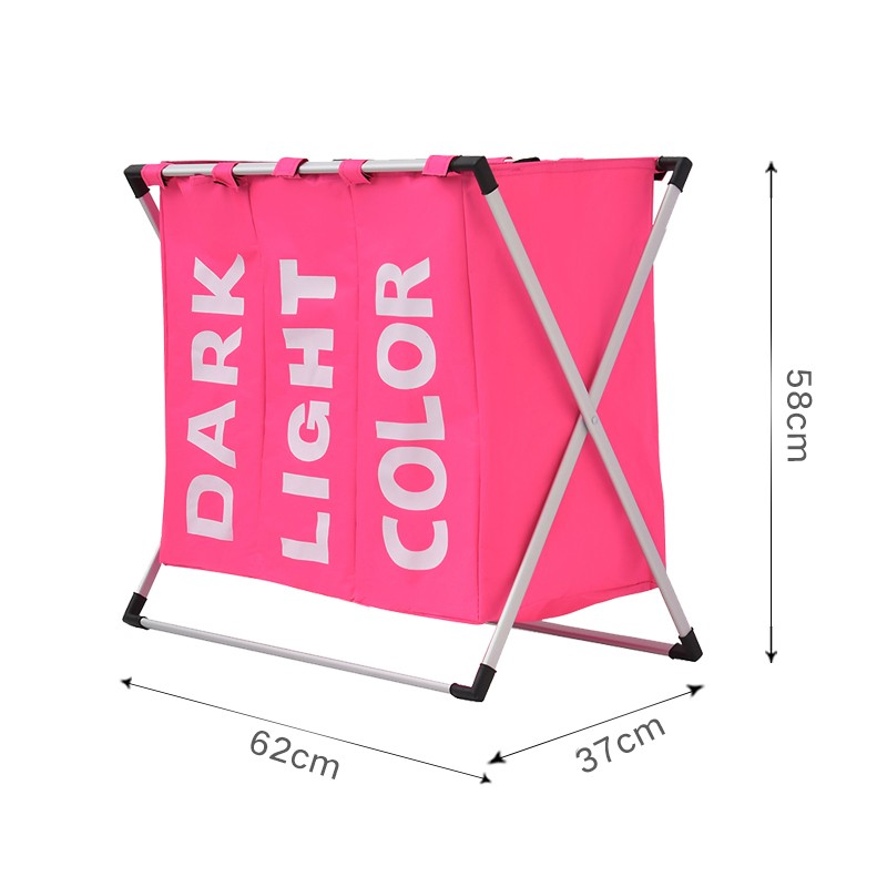Large capacity three grid aluminum frame laundry basket foldable storage bag
