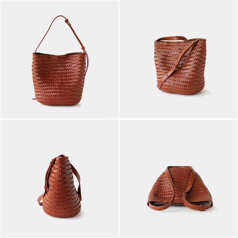 2025 New Hand-Woven Women's High-End Casual Bucket French Retro Commuter One-Shoulder Crossbody Bag PU Material