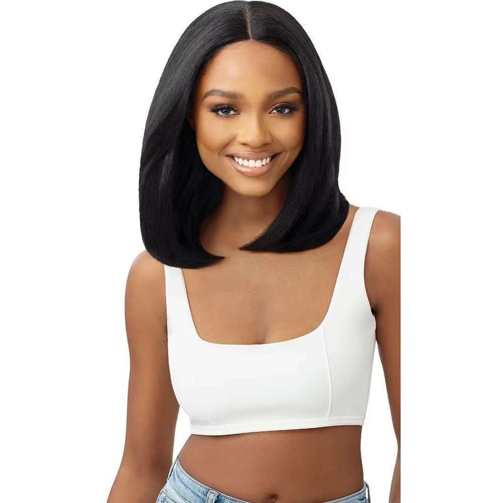 New Short Brown Bobo For Women Face-Slimming Medium Length Curly Hair Middle Part Bangs Full Wig